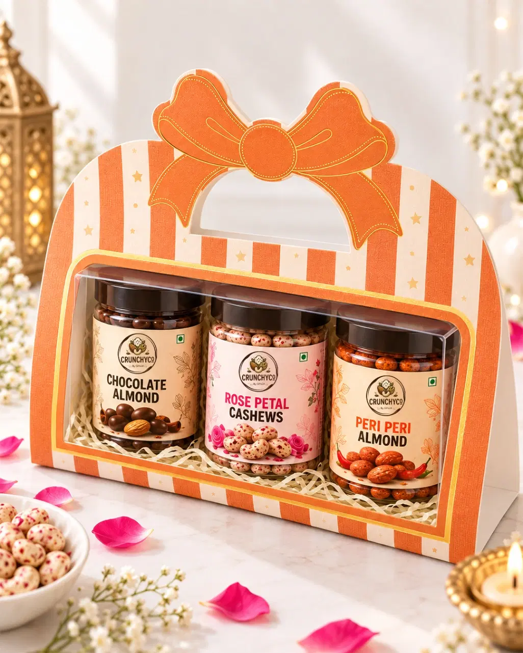 Golden Bow Trio – Gourmet Dry Fruit Hamper
